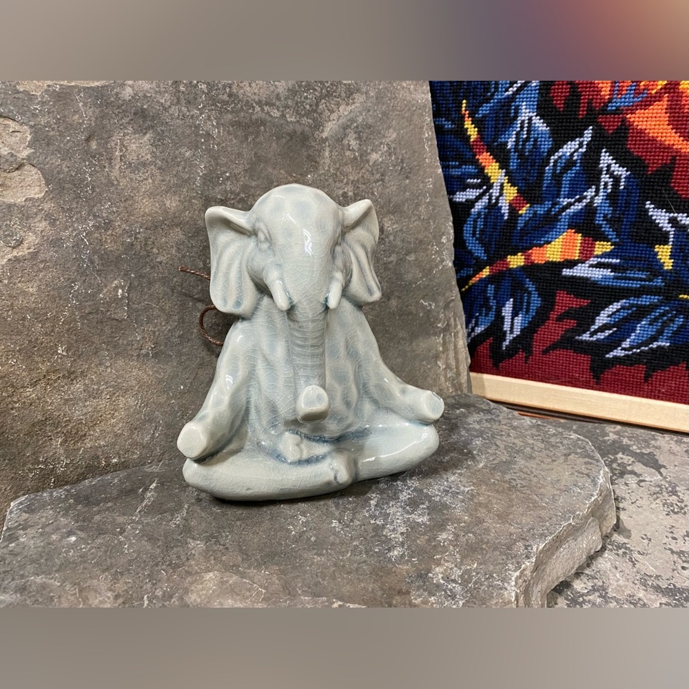 Grey Meditating Elephant Ceramic Sculpture with Scented Wax